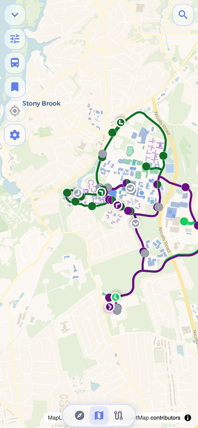 Real-time Rutgers shuttle buses on Navgic map