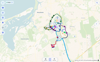 Stony Brook live shuttle tracking on Navgic desktop