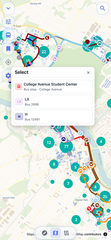 Rutgers bus stop arrivals and wait times on mobile Navgic