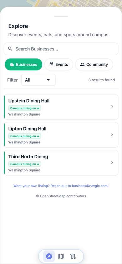NYU Explore Food results on Navgic mobile