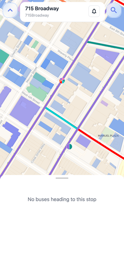 NYU transit stop sheet on Navgic mobile
